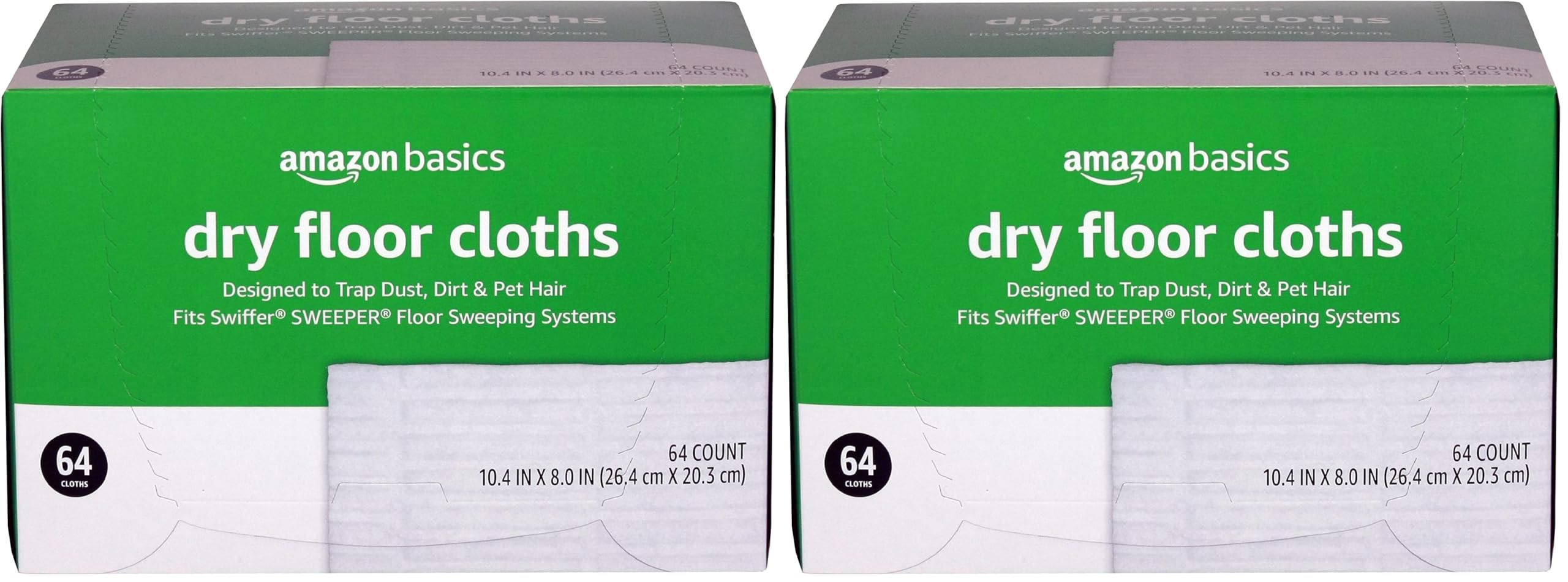 Amazon Basics Dry Floor Cloths | Clean Dust & Dirt | Pet Hair Removal | 64 Count | Pack of 2