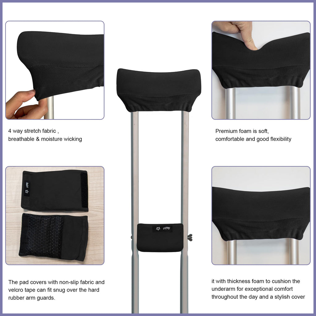 SPRING SEAON Underarm Crutch Pads, Velvet Padded Crutches Covers Non Slip Padding Cushion Crutch Accessories （black）