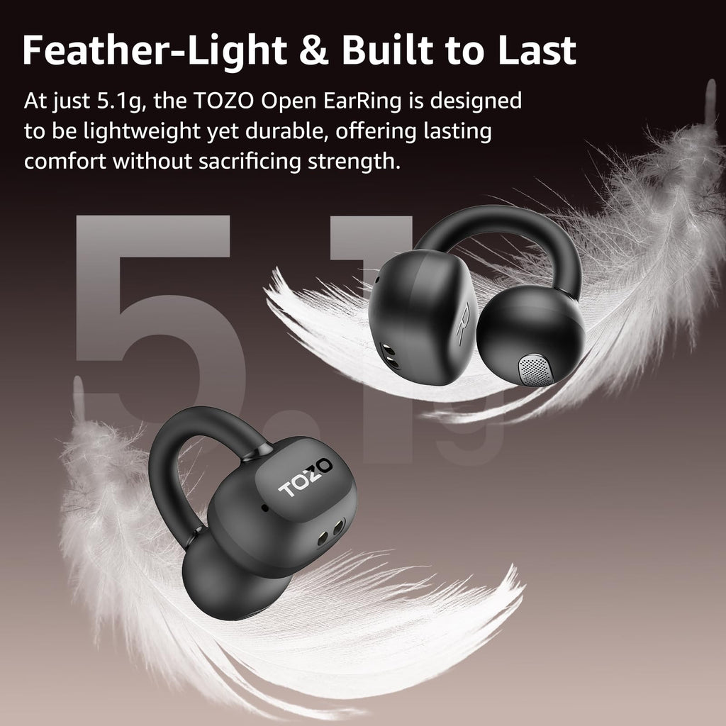 TOZO OpenEarRing Open Ear Earbuds 40H Bluetooth 5.4 Lightweight Comfort