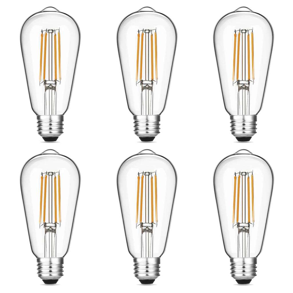 Gozelux Vintage LED Edison Bulbs 6W, Equivalent 60W Incandescent, Warm White 2700K, ST58 Antique LED Filament Bulbs with 90+ CRI, E26 Medium Base,Dimmable, Clear Glass, Pack of 6
