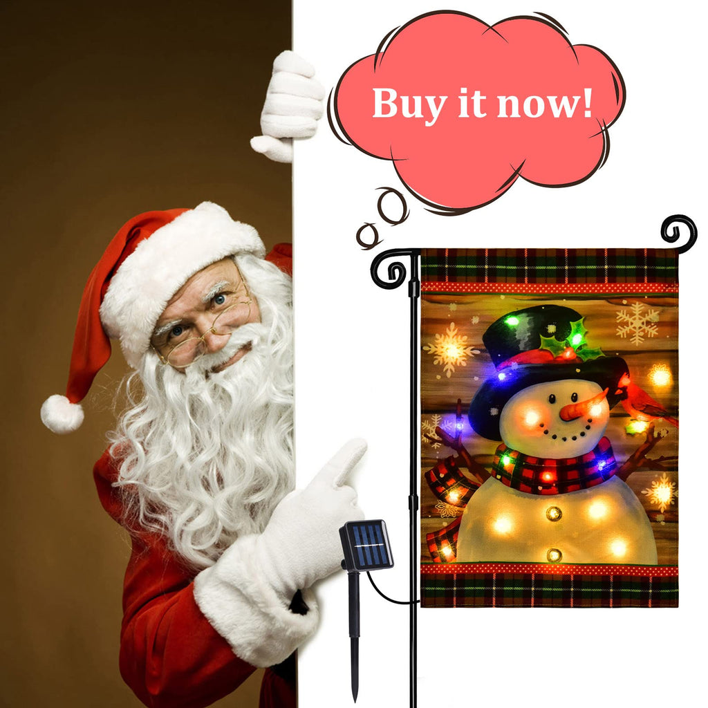 FLAGMESAGE Lighted Christmas Snowman Garden Flag Outdoor Decor, 12x18 In