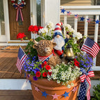 TERESA'S COLLECTIONS 4th of July Highland Cow Gnome Decorations with Solar Lantern, Memorial Day Resin Garden Yak Figurine for Home, Patriotic Independence Day USA 250th Anniversary Outdoor Decor 10"