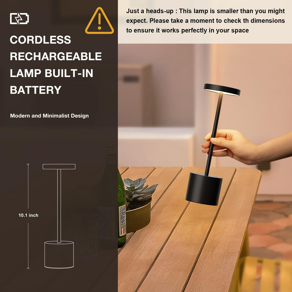 Rechargeable Cordless Table Lamp, 4000mAh Battery Operated, Black, 2 Pack