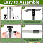 Weed Puller Tool with Long Handle-Vertical Adjustable Weeder, 2-in-1 Garden Hoe and Weeding Rake Combination, Weeding Tool for Garden, Lawn, Farm and Courtyard