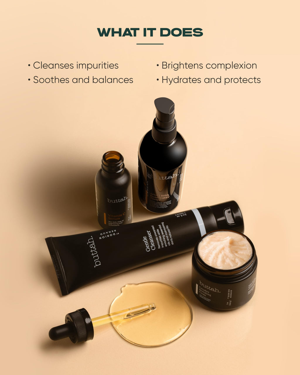 Buttah Skin Supreme Kit for Melanin Rich Skin | Oil-Free Hyaluronic Gel Cream 2 oz | Vitamin C Serum 1 oz | Cleanser 3.4 oz | Rosewater Toner 3.4 oz | Black Owned Skincare
