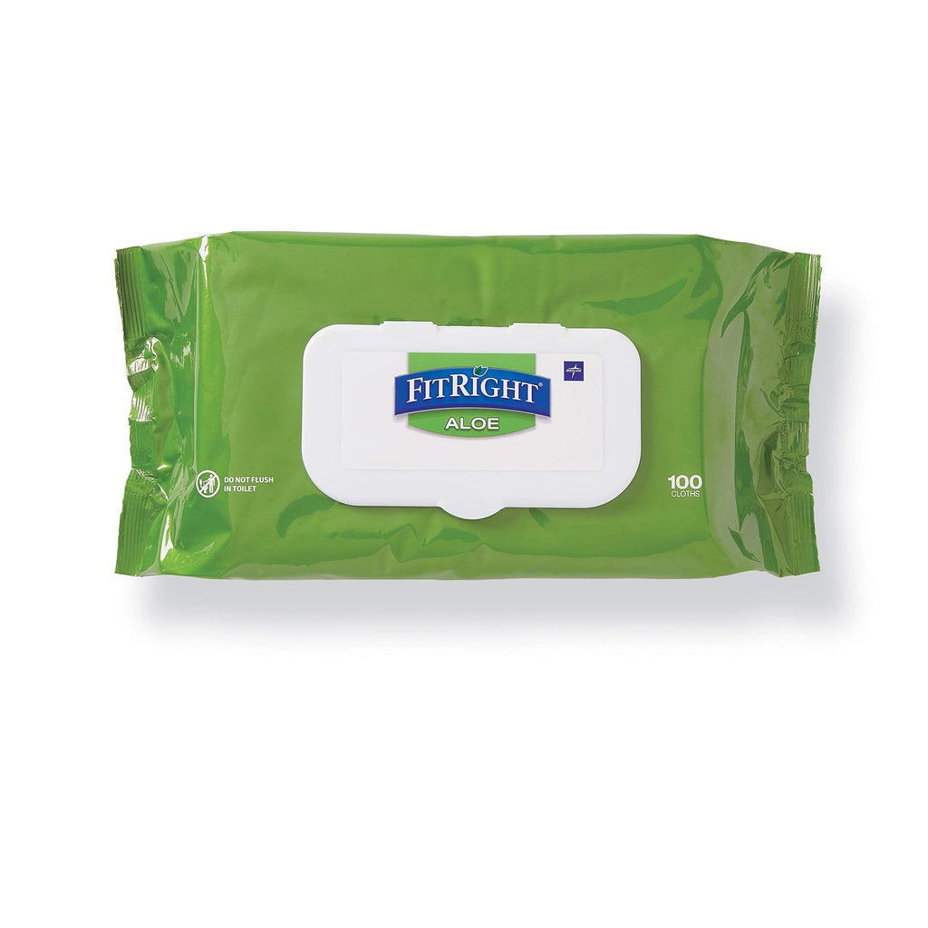 Medline FitRight Aloe Personal Cleansing Cloth Wipes, Scented, 576 Count, 8 x 12 inch Adult Large Incontinence Wipes