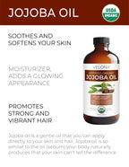 velona Jojoba Oil USDA Certified Organic - 16 Fl Oz in Glass Bottle | 100% Pure and Natural | Golden, Unrefined, Cold Pressed, Hexane Free | Moisturizing Face, Hair, Body, Skin Care