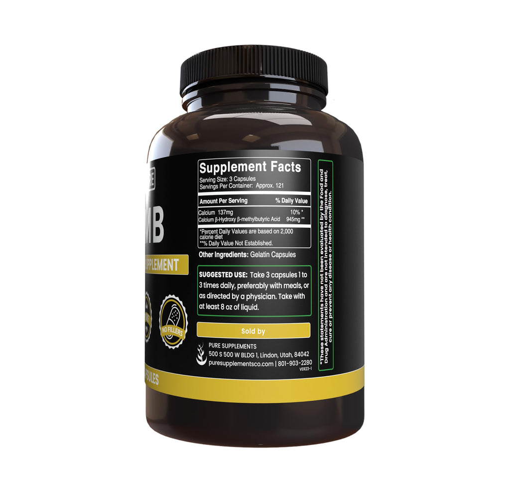 Pure Original Ingredients HMB (365 Capsules) No Magnesium Or Rice Fillers, Always Pure, Lab Verified