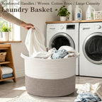 HZFTJOY Large Woven Blanket Basket,65L Cotton Rope Laundry Basket