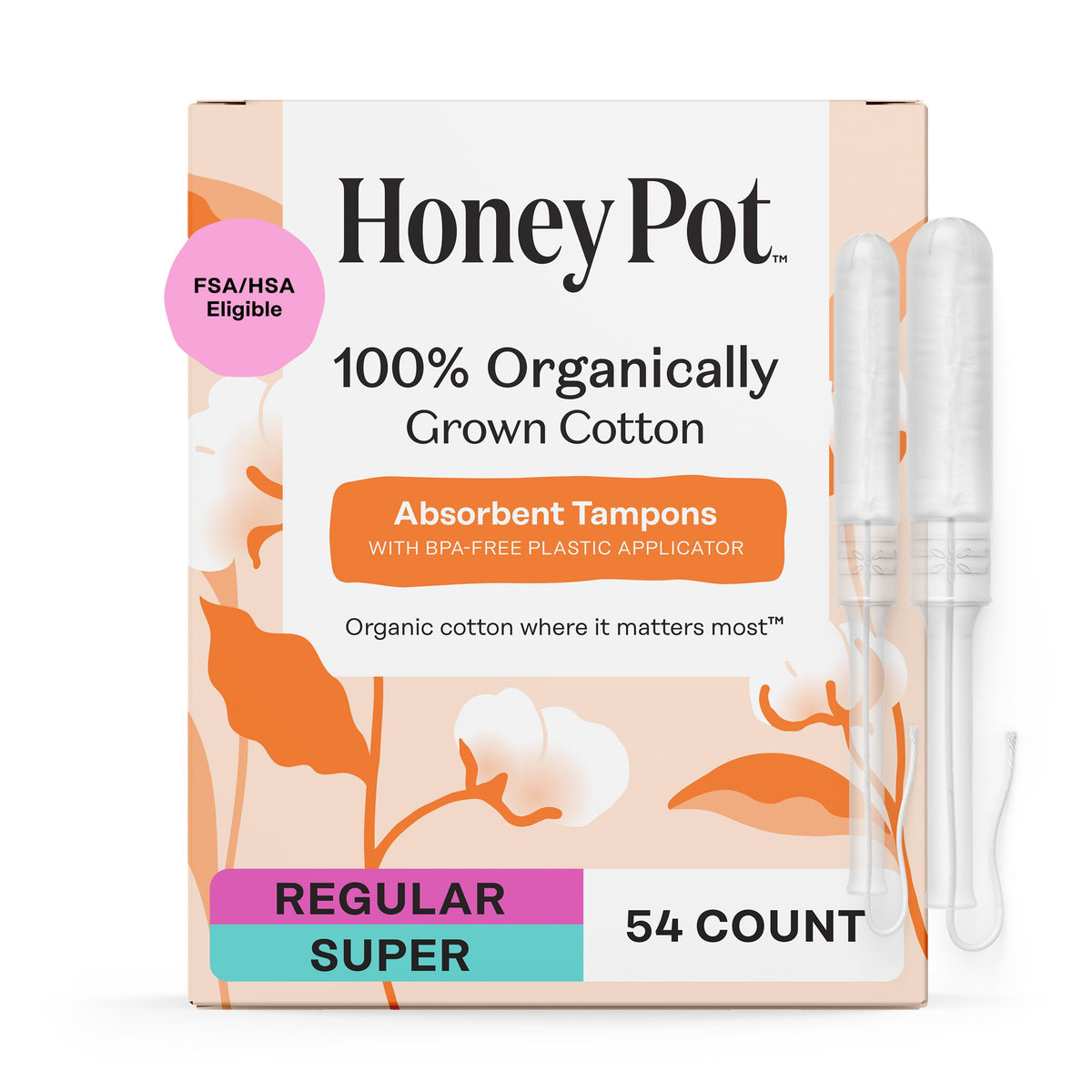 The Honey Pot Company - Tampons Regular & Super - 54 Count, 3 Packs of 18