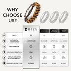 RTZN® Tigers Eye Bracelets for Men – Premium Artisan Handcrafted Golden Brown Tiger Eye Bead Bracelets – Natural Stone Tiger Eye Bracelet Men Beaded Bracelets (Morocco)