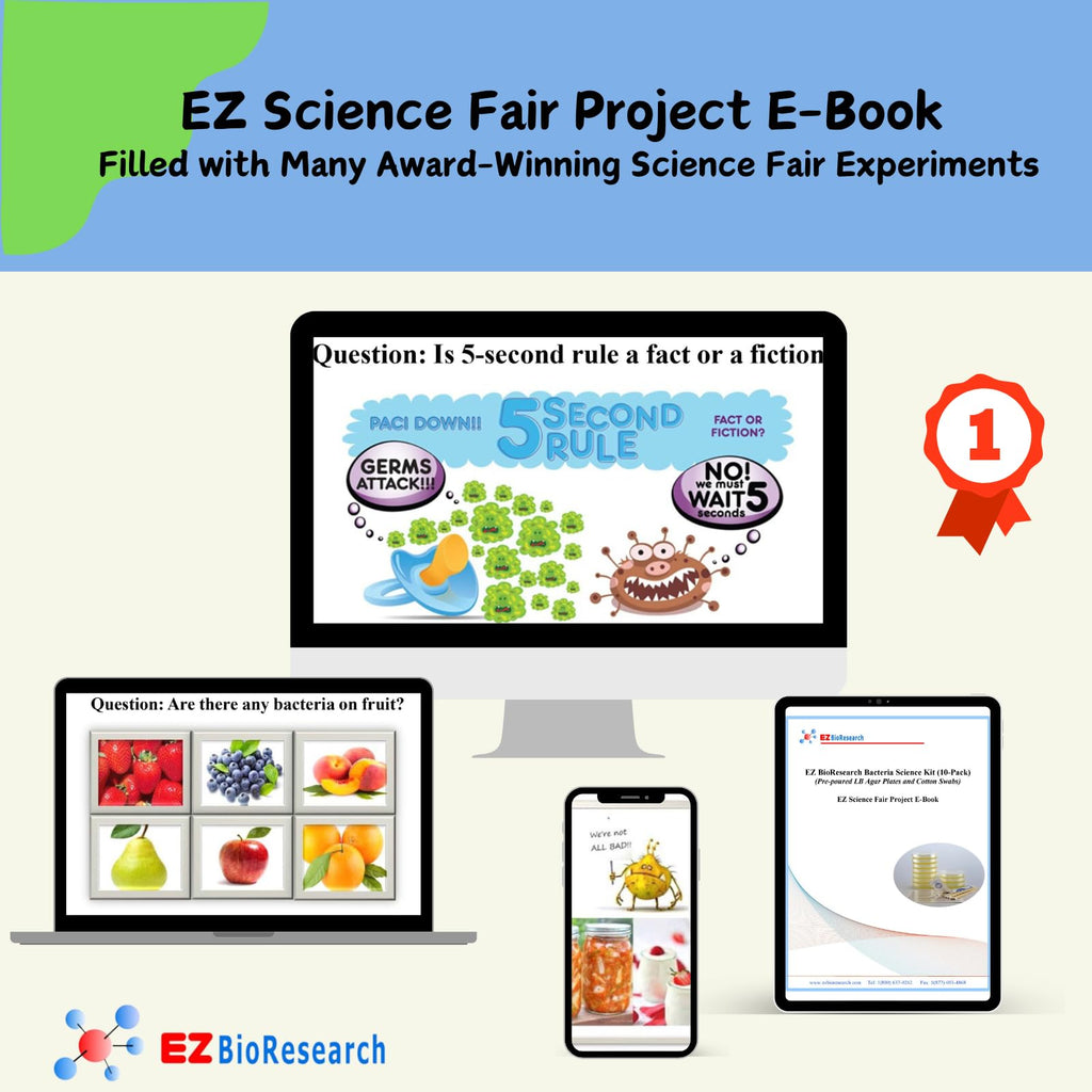 EZ BioResearch Bacteria Science Kit (IV): Top Science Fair Project Kit. Prepoured LB-Agar Plates And Cotton Swabs. Exclusive Free Science Fair Project E-Book Packed With Award Winning Experiments (IV)