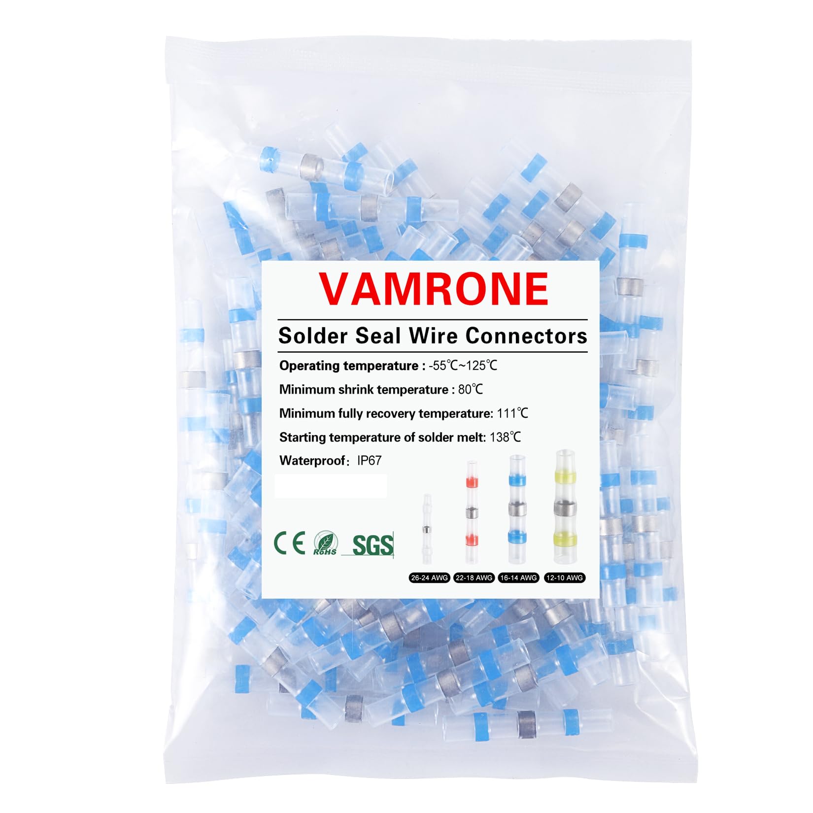 500PCS Blue Waterproof Solder Seal Wire Connectors 16-14 AWG, Heat Shrink Butt Connectors Terminals Solder Sleeve Wire Splice Connector for Marine Boat Wire Joint