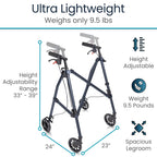 Vive Mobility Lightweight Walker for Seniors - Narrow, Folding Walker w/Wheels for Small & Tight Spaces - Light Weight for Balance, Compact Doorways, Foldable - Portable & Collapsible for Travel