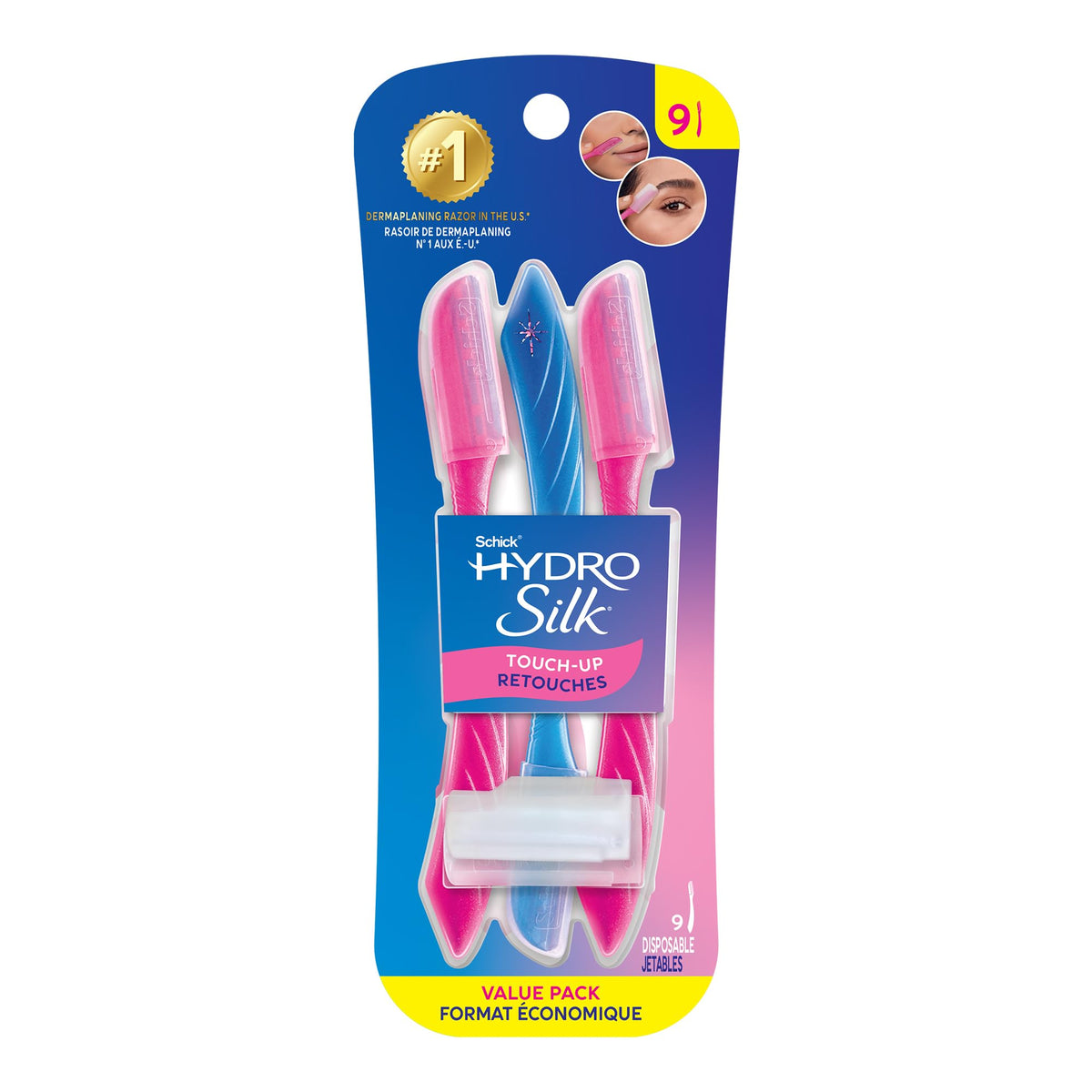 Schick Hydro Silk Touch-Up Dermaplane Razor for Women Face, 9 ct