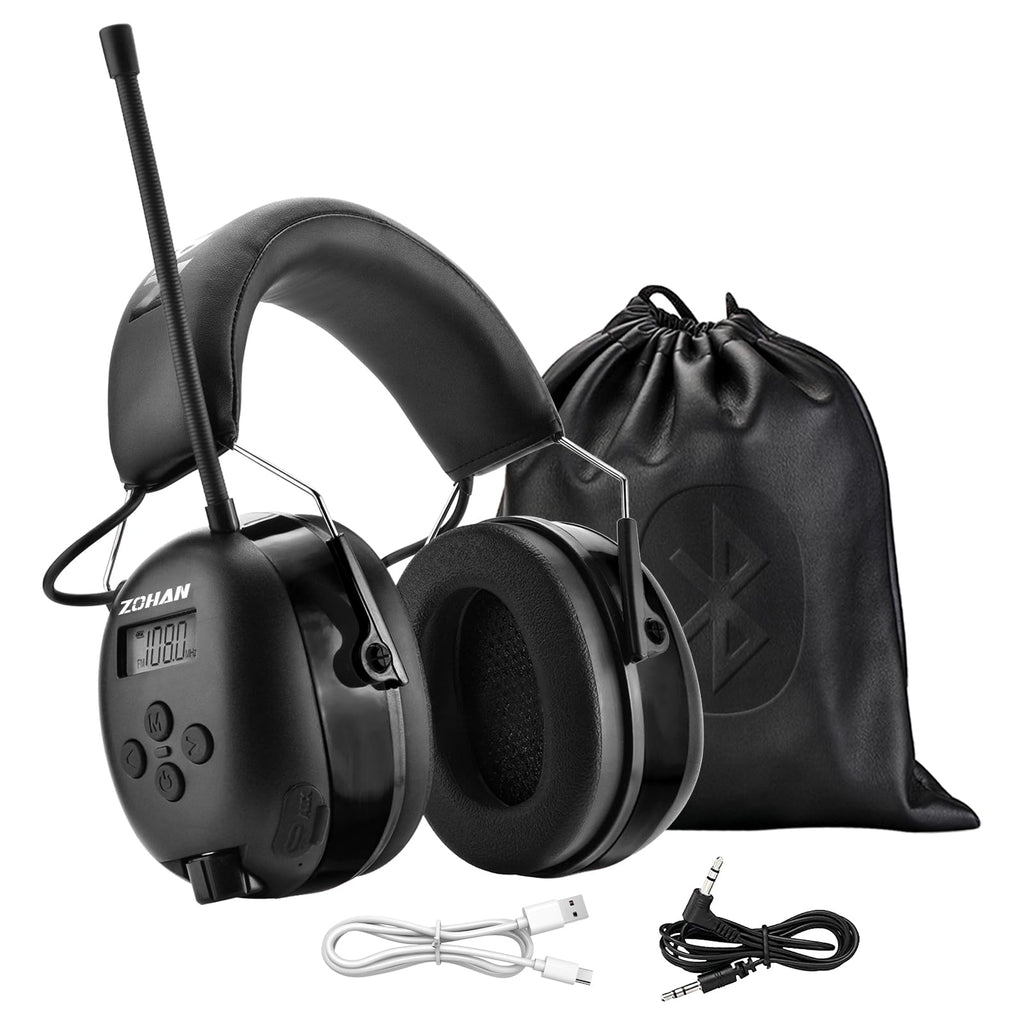 ZOHAN AM/FM Radio Headphone with Digital Display,Ear Protection Noise Reduction Earmuffs,Comfortable Hearing Protector(Black, Bluetooth, Type-C)