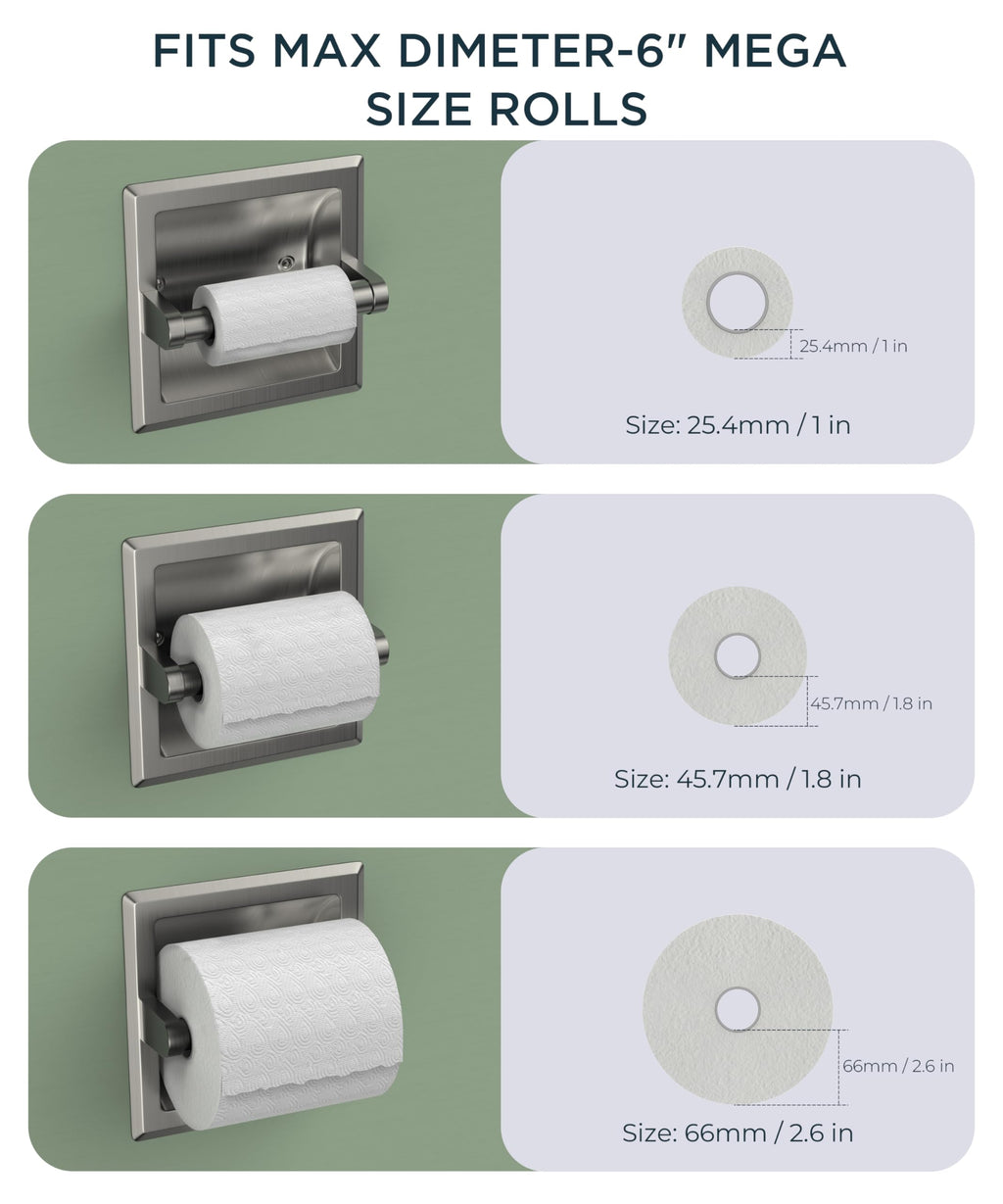 FORIOUS Recessed Toilet Paper Holder, Stainless Steel Durable Tissue Roll Holder Wall Mount for Bathroom Space Saving Design with Mounting Bracket, 2 Pack Brushed Nickel