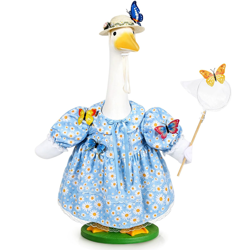 JcHrmers Butterfly Catcher Porch Goose Outfits Summer Goose Outfit Cute Lawn Goose Clothes Fits 23" Cement Plastic Goose Statue for Outdoor Garden Yard Patio Art Decor