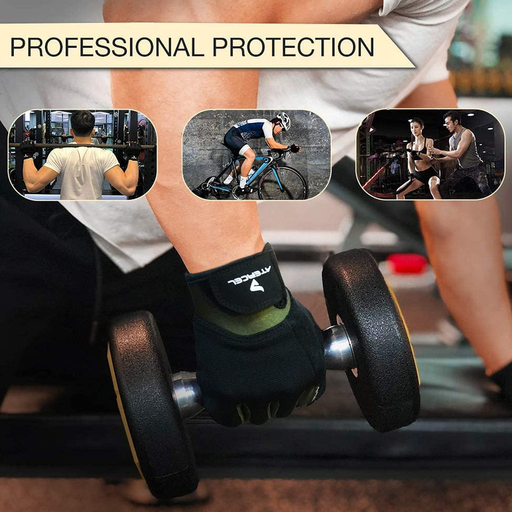 ATERCEL Workout Gloves for Men and Women, Exercise Gloves for Weight Lifting, Cycling, Gym, Training, Breathable and Snug fit (Green, Large)