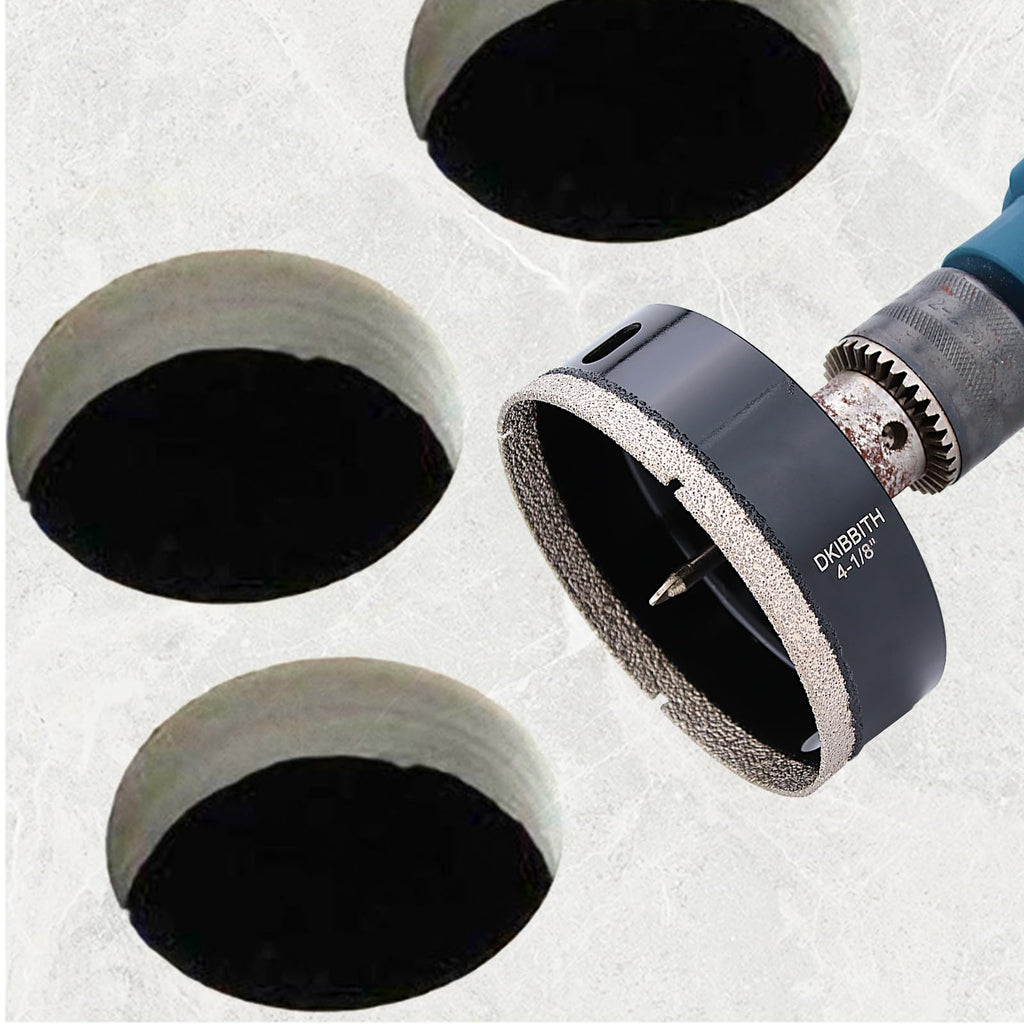 DKIBBITH 4-1/8" Diamond Hole-Saw Bits with Pilot Drill Bit - 4-1/8" Diamond Tipped Tile Hole Saws with Guiding Bit for Porcelain Tile Ceramic Pottery Granite Stone Glass Bottles 105mm.