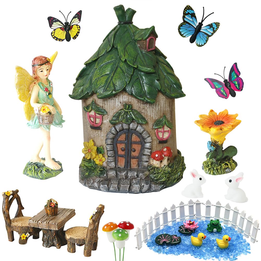 BangBangDa Miniature Fairy Garden Accessories Outdoor - Garden Small Fairies Figurines Kit Fairy House Table Chair Set Birthday Gardening Gifts for Girl Boy Mother Girlfriend