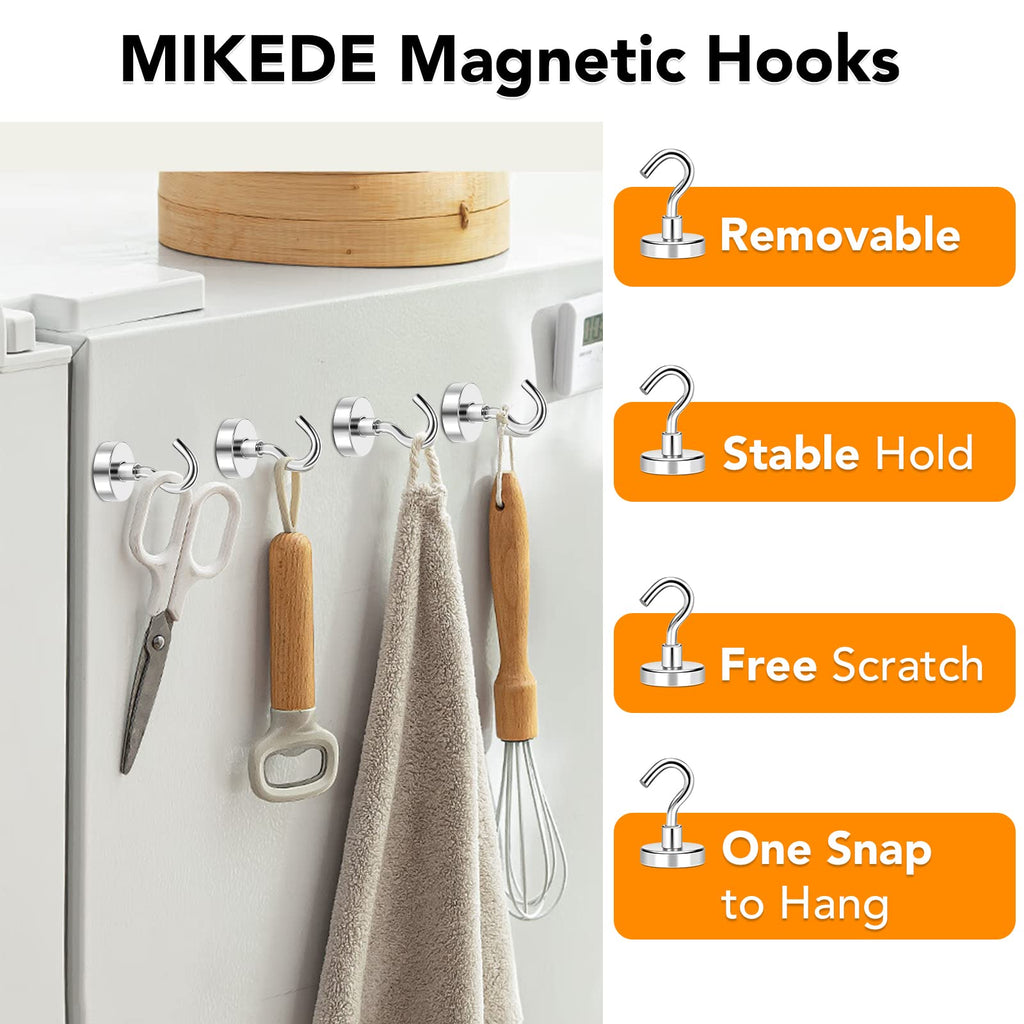MIKEDE Magnetic Hooks 50Lbs Heavy Duty Earth Magnets with Hooks for Cruise Cabin Strong Magnet Hooks for Hanging Super Metal Magnetic Hanger for Grill Fridge Kitchen - Pack of 8