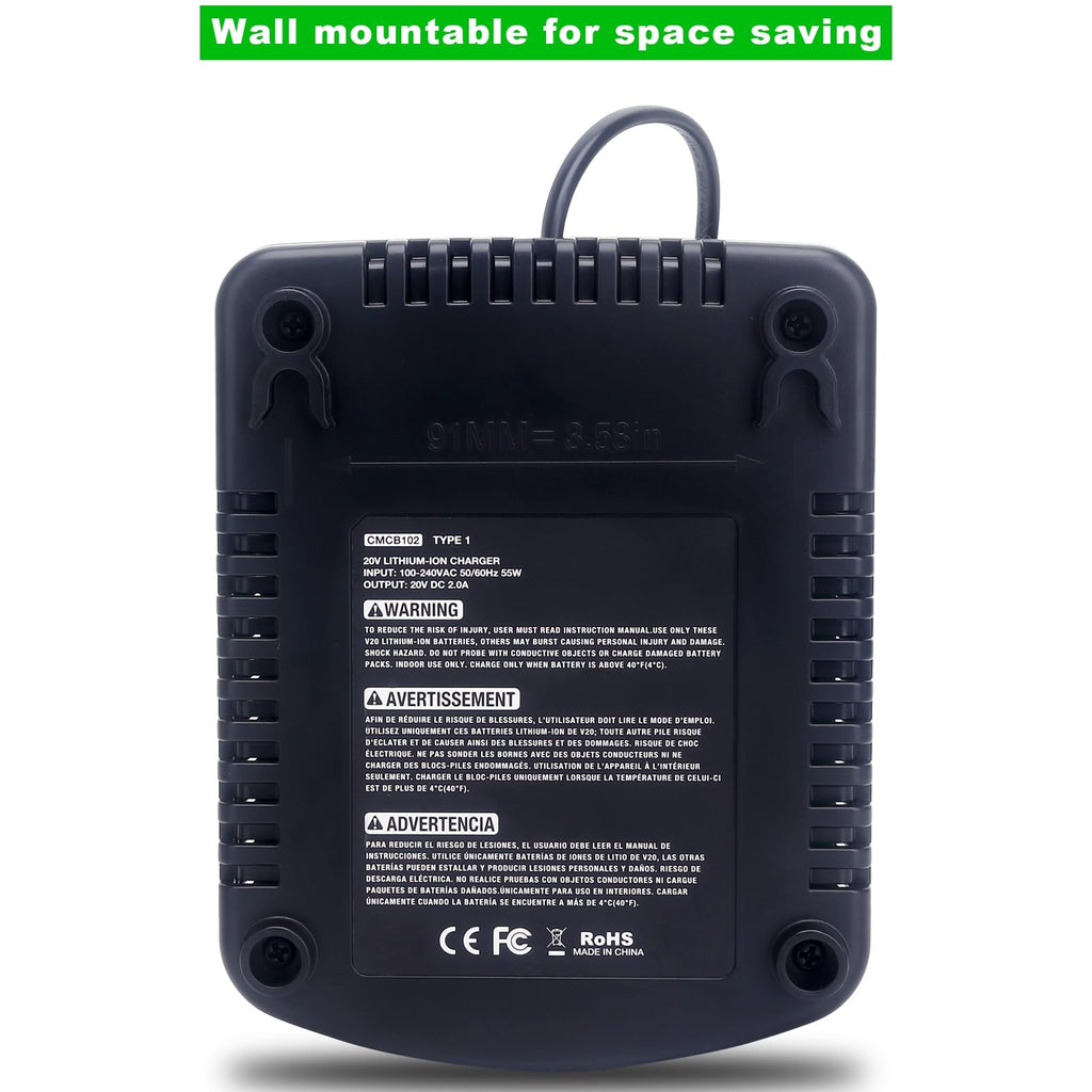 V20 Battery Fast Charger CMCB104 Replacement for Craftsman V20 20V max Lithium Battery Charger for CMCB201 CMCB202 CMCB204 CMCB205 CMCB206, with 2 USB Ports