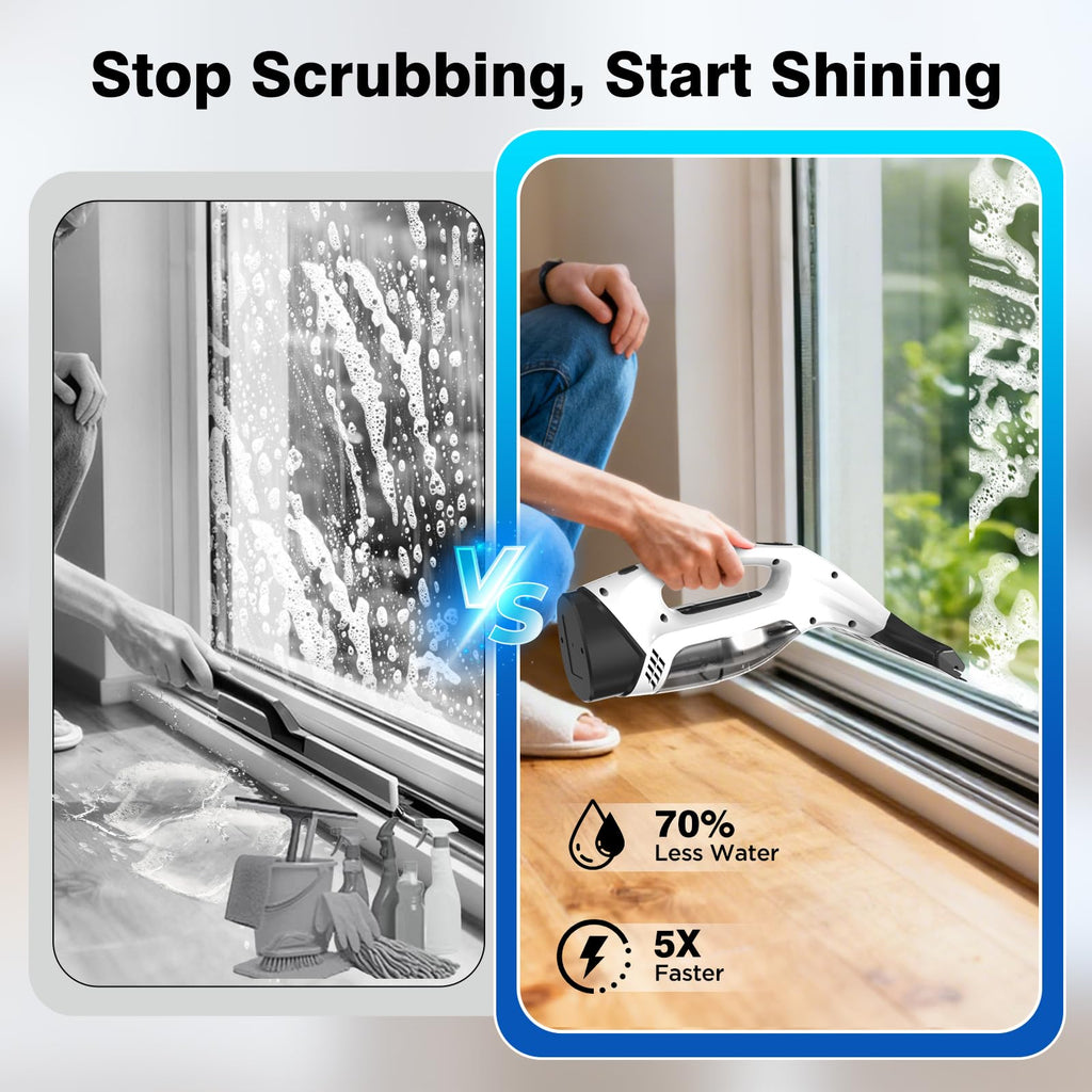 ZRHI Window Vacuum Squeegee Cordless, Electric Window Cleaner Tool with Water Collection Tank, Window Cleaning Kit Shower Squeegee for Glass Doors, Windows, Mirrors, Car