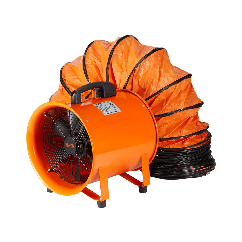 VEVOR Air Mover Blower Fan 10 Inch, 1893CFM 380W with 16.4ft Flexible Duct, Industrial Portable Ventilator Blower/Exhaust, Orange