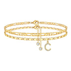 Ursteel Ankle Bracelets for Women, C Initial Anklet 14K-Gold-Plated Dainty Adjustable Layered Chain CZ Letter C Initial Anklets Set Summer Jewelry Gifts Anklets for Women