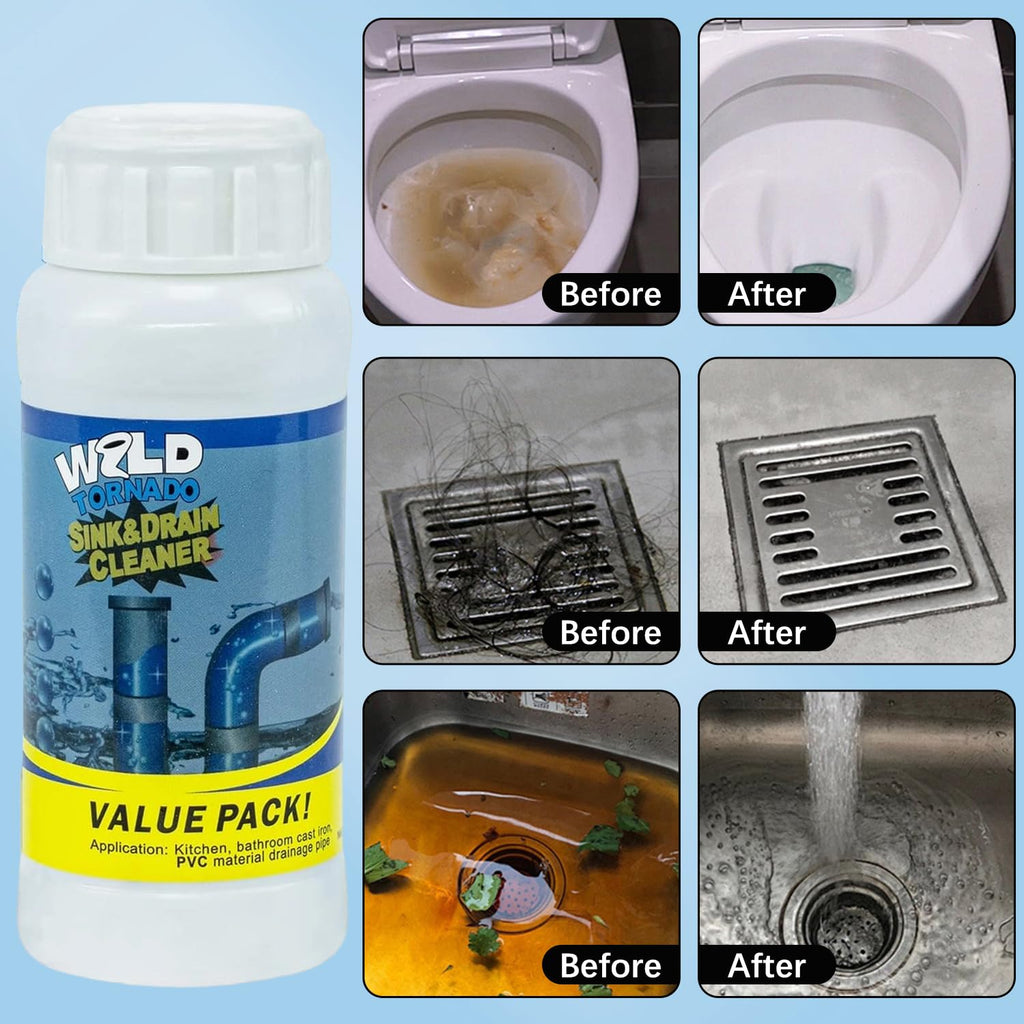4Pcs Wild Tornado Pipe Dredge, Powerful Sink and Drain Cleaner Powder, Quick Foaming Drain Cleaner for Kitchen, Bathroom & Toilet Pipes