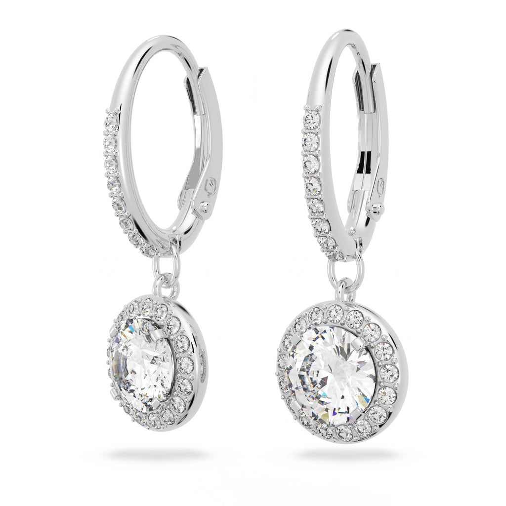 Swarovski Una Angelic Drop Pierced Earrings with Clear Crystals on a Rhodium Plated Setting with Hinge Closure