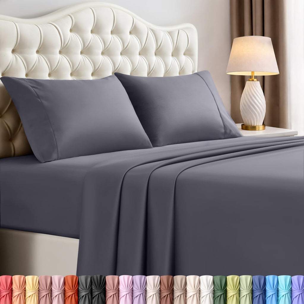 Full Sheets Set, 4 Pieces 16" Deep Pocket Hotel Luxury Bed Sheets, Grey