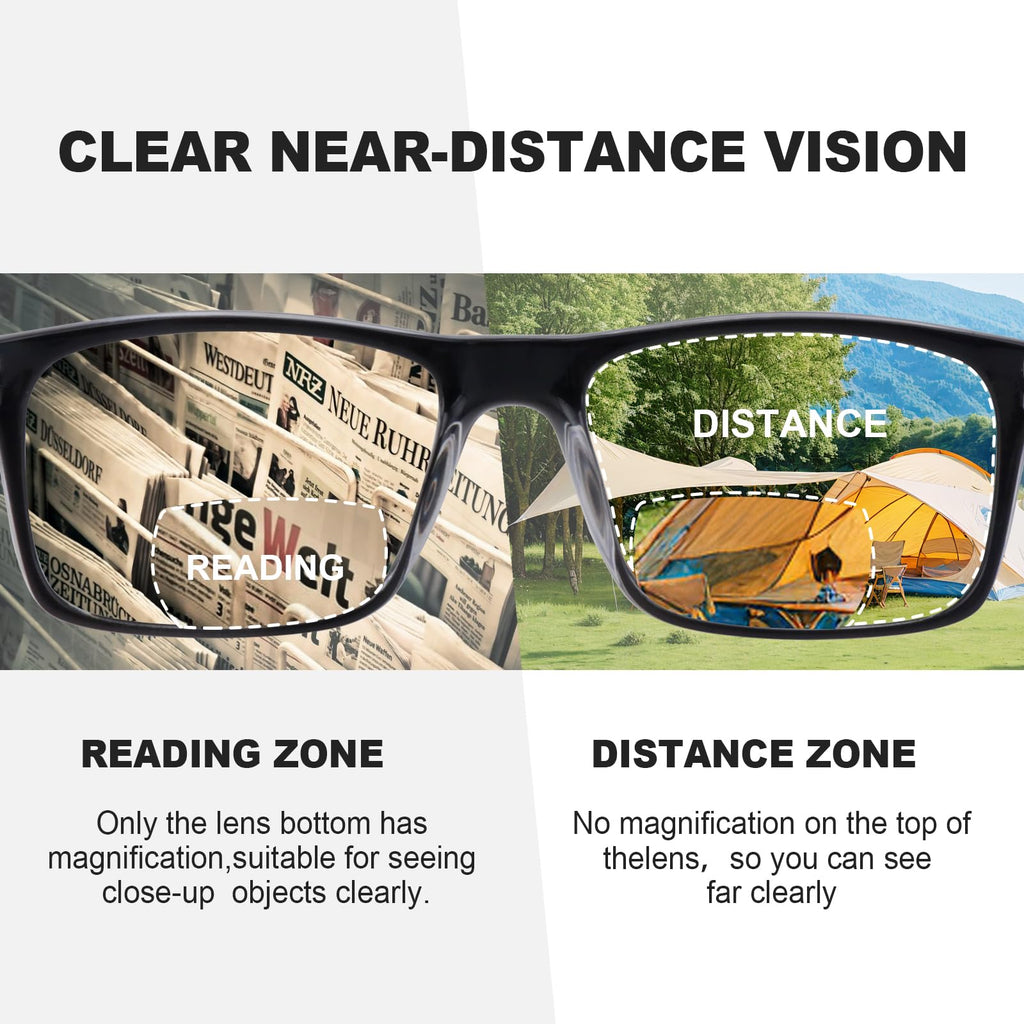 Missfive 2-Pack Light Bifocal Reading Glasses for Men, Blue Light Blocking For Near/Far Range Dual-use Spring Hinge, Anti UV/Eye Strain Comfort Quality Computer Readers, 1.5x
