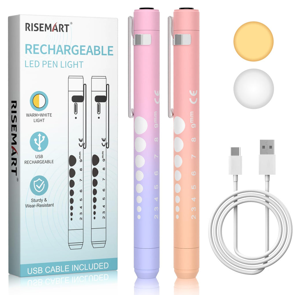 Rechargeable Pen Light for Nurses and Doctors – 2Packs LED Medical Penlight with USB Charging, Dual Light Modes, Durable Clip – Ideal Gift for Night Shift, Clinical Use - pink-orange+pink-purple