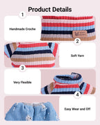 4-Piece Handcrafted 15cm/17cm Doll Clothes for Labubu (No Doll), Cute and Crochet Colorful Rainbow Outfits with Accessories, Hand Crocheted Hat, Sweaters, Blue Pants, Camera Bag for Girls Boys AK072