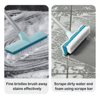 BOOMJOY Floor Scrub Brush with Long Handle, 2 in 1 Scrape and Brush, Stiff Bristles for Cleaning Bathroom, Patio, Garage, Kitchen, Deck, Tile, Blue