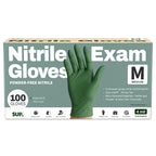 SUP Powder-Free Nitrile Exam Gloves, 100 Count Food Safe Latex-Free Disposable Gloves for Medical Cooking Household Cleaning Food Prep, Green (Medium)