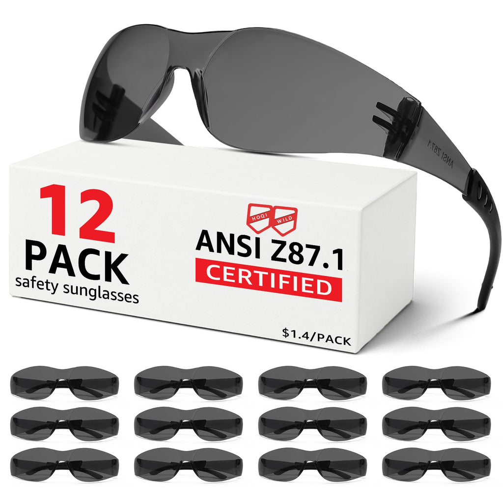 Hoqiwild ANSI Z87.1 Tinted Safety Glasses Bulk 12 pack, Safety Sunglasses for men and women, Scratch & Impact Resistant UV protection sunglasses for Construction, Outdoor Sports & Work