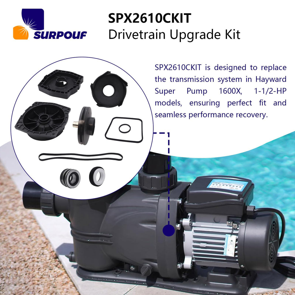SPX2610CKIT Drivetrain Upgrade Kit Replacement for Hayward Super Pump 1600X, 1-1/2-HP – Restore Performance with Durable, Easy-to-Install Parts