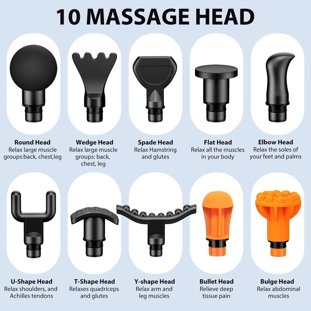TOLOCO Massage Gun Deep Tissue, Percussion Massage Gun with 10 Replacement Heads, Super Quiet Portable Electric Massager for Athletes, Relax, Fathers Day Dad Gifts, Black