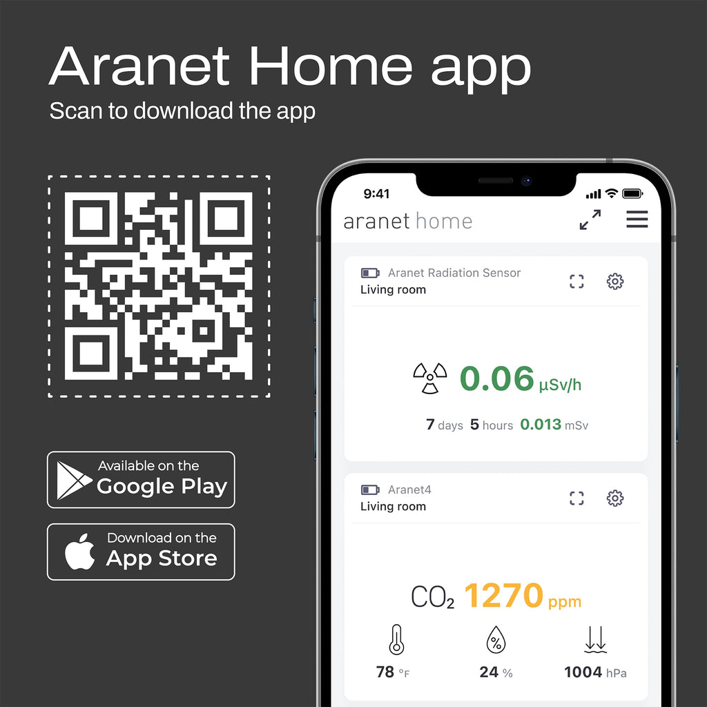 SAF Aranet4 Home: Smart Indoor Air Quality Monitor - CO2, Temperature, Humidity, Portable & Battery-Powered, E-Ink Screen, Free App Integration
