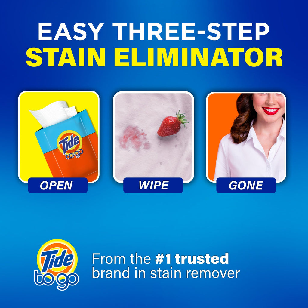 Tide To Go Stain Remover Wipes for Clothes, Instant Laundry Travel Stain & Spot Remover, 3 Pack, (30 Wipes Total)