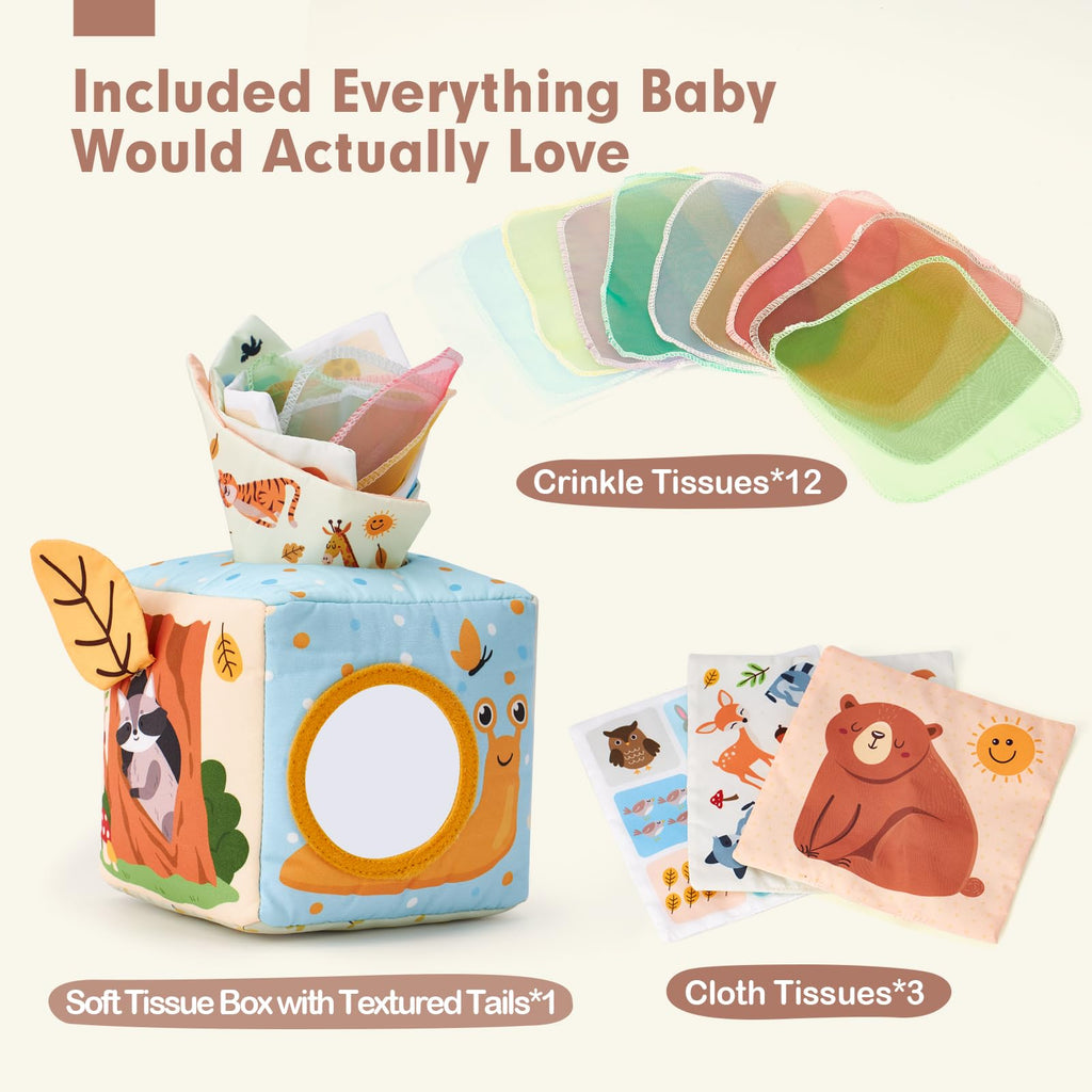 hahaland Baby Tissue Box Toy - Baby Toys 6-12 Months Stocking Stuffers for Babies Montessori Toys for 6 Month Old Must Haves - Boy Girl Shower Gifts 6 9 12 18 Months Old Sensory Pulling Play Scarf Toy