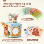 hahaland Baby Tissue Box Toy - Baby Toys 6-12 Months Stocking Stuffers for Babies Montessori Toys for 6 Month Old Must Haves - Boy Girl Shower Gifts 6 9 12 18 Months Old Sensory Pulling Play Scarf Toy