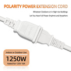 6FT 2 Prong White Slender Short Extension Cord, 18AWG NISPT-2 10A 125V Polarized Plug - Indoor Small Single Power Cord Wire for Christmas Lights, Behind TV/Couch, Home Office Use (2 Pack)