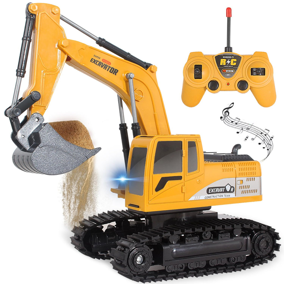Jiakora Remote Control Excavator Toys for Boys, RC Excavator Toy for Boys 3 4 5 6 7 8 Year Old Kids Christmas Birthday Gift，RC Digger Truck Construction Vehicles with Metal Shovel & Light