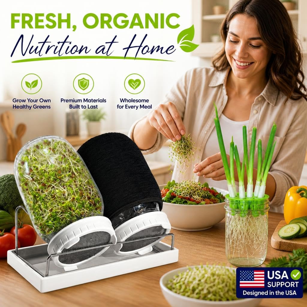 Sprouting Jar Kit - 2 Wide-Mouth Mason Jars with Stand and Sprout Lids