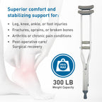BodyMed Aluminum Crutches, Medium (Pair) - Adjustable Height (5'2" - 5'10"), Lightweight Design, Padded Underarm Cushions & Hand Grips, Non-Slip Rubber Tips - Supports Up to 300 Pounds