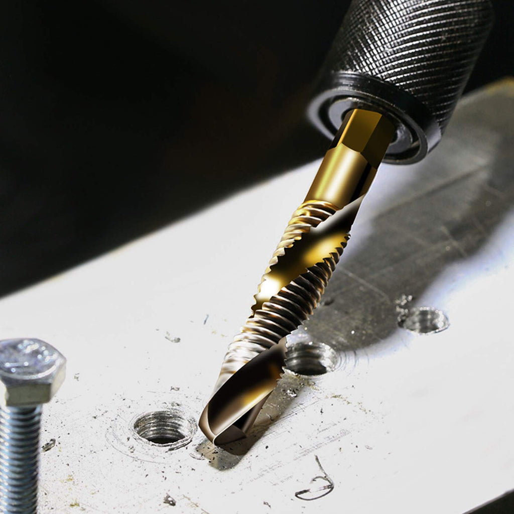 6-pc 1/4-20NC Combination Drill Tap Bit Set SAE, 1/4" UNC-20 Thread Size, Titanium Coated High-Speed Steel, Ideal for Drilling and Threading in Soft Metal Wood and Plastic, 1/4” Hex Shank